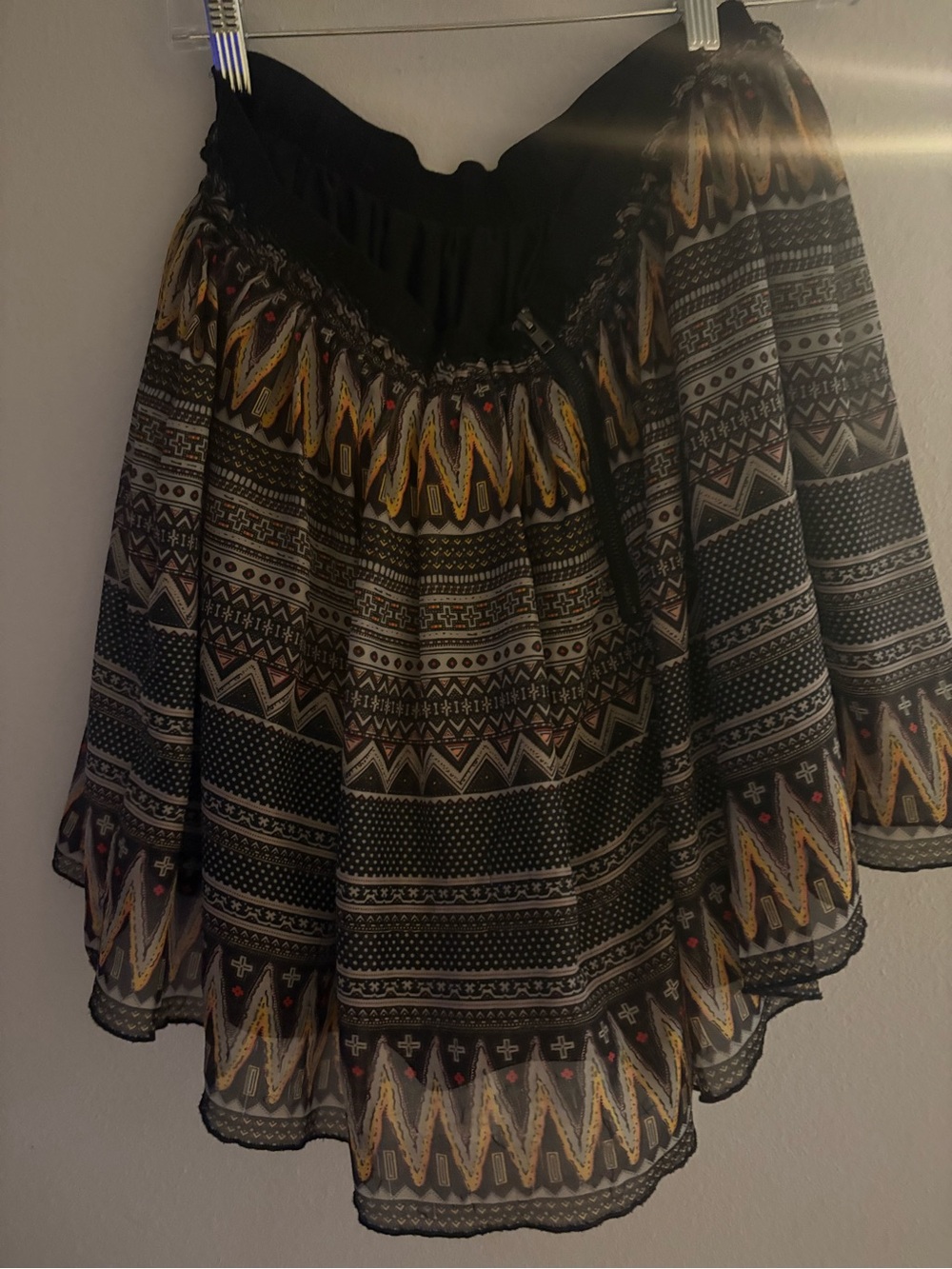 Costa Blanca Black Patterned Circle Skater Skirt with Yellow Accents